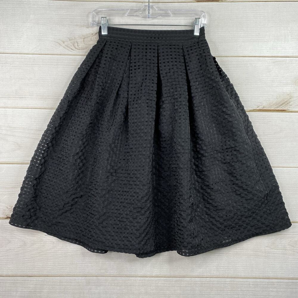 Akira Chicago Skirt Sz S Black Burnout Chiffon Lined Pleated Flare Lightweight